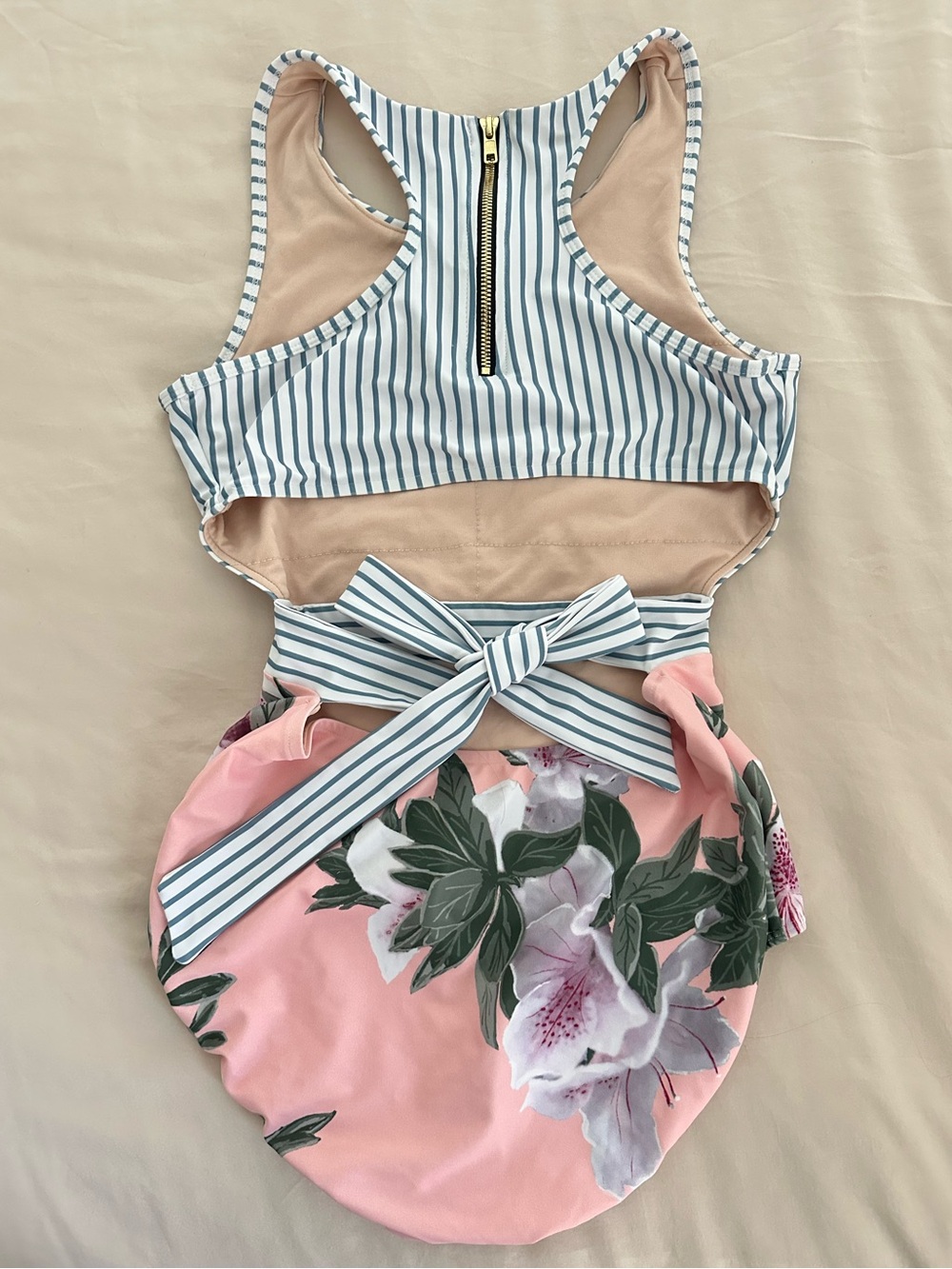 Albion Fit Island Fever Castaway One Piece Swimsuit Stripe Floral Size L - Picture 6 of 10